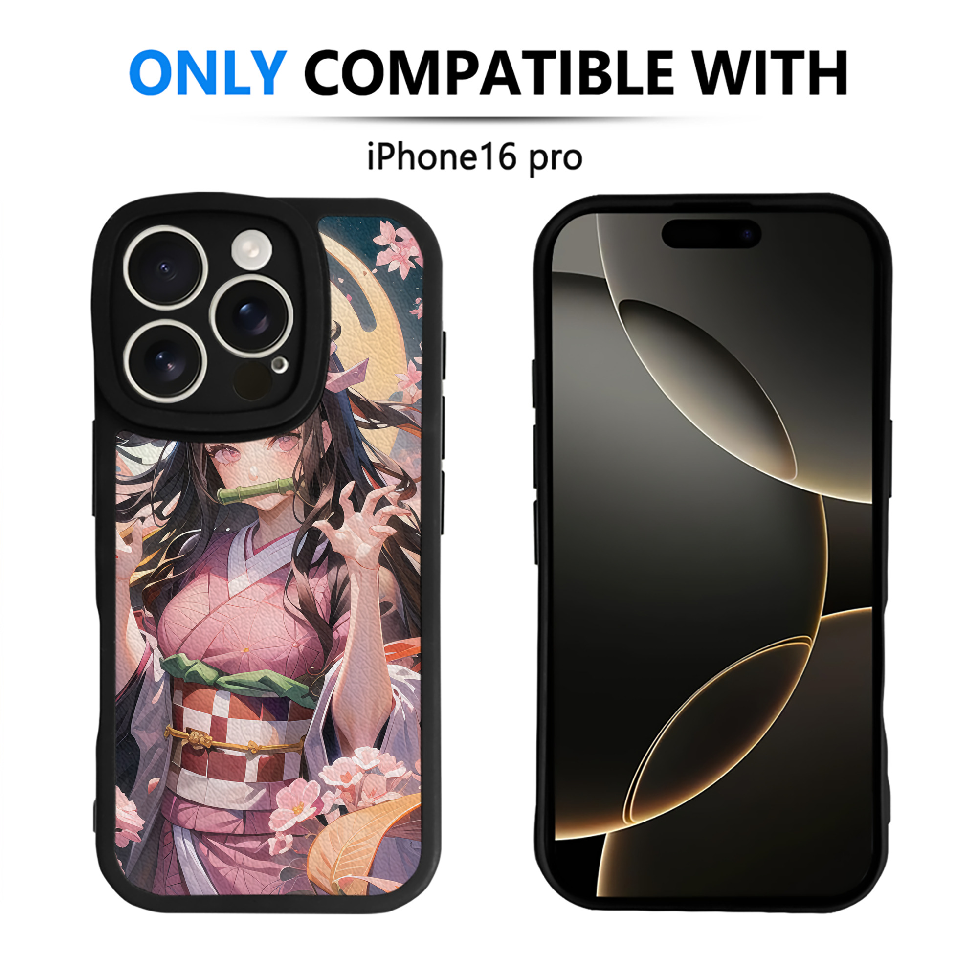 （画像用） 鬼滅の刃（きめつのやいば）竈門 禰󠄀豆子／かまど ねずこ Kamado Nezuko 【iPhone 16シリーズ対応】シリコンスマホケース（レザー調） 材質：シリコン